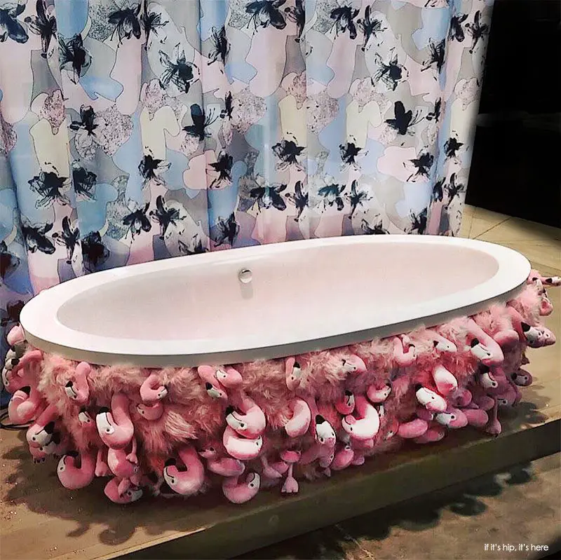  plush flamingo embellished bathtub 