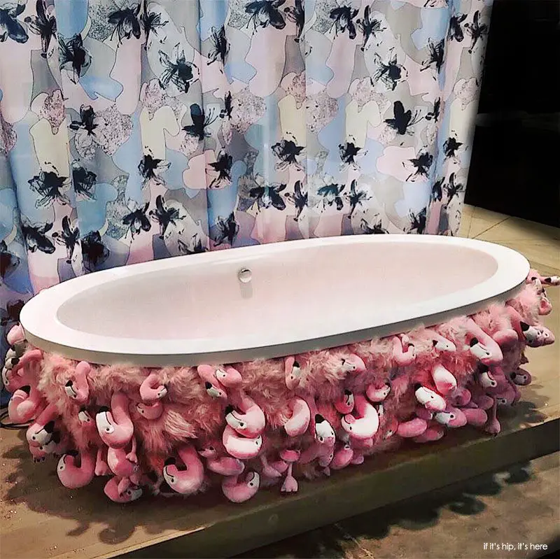 plush flamingo embellished bathtub