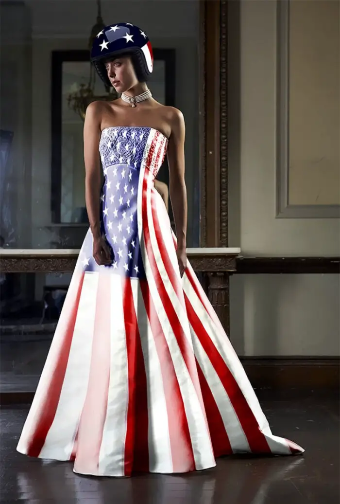 Stars and Stripes ballgown. With matching helmet.