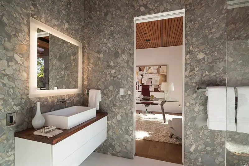 river rock slab bathroom