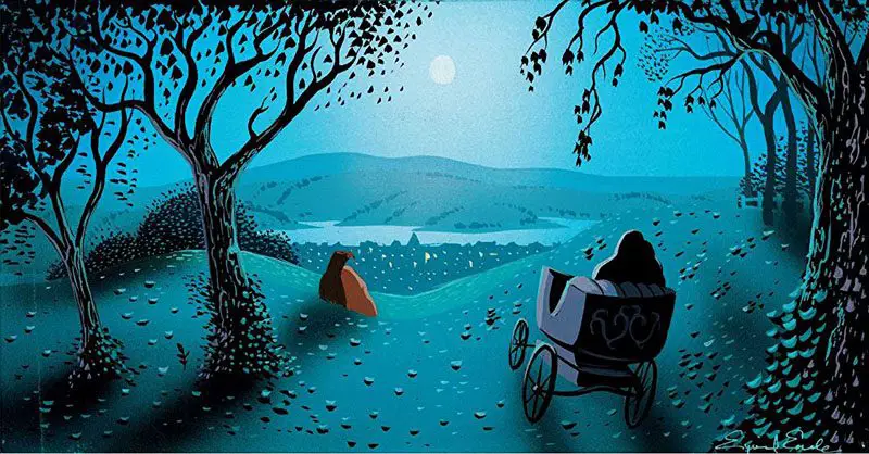 Concept painting for Lady and The Tramp, 1955, by Eyvind Earle
