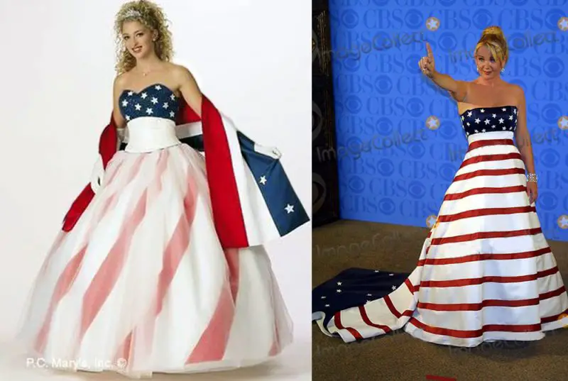 Patriotic ballgown on model and actress Melody Scott at the daytime Emmy awards