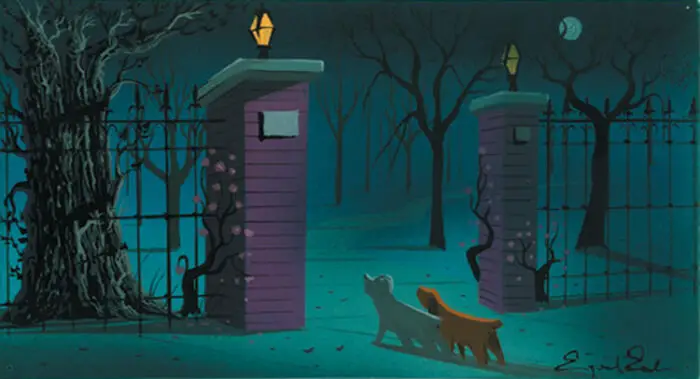 Concept painting for Lady and The Tramp, 1955, by Eyvind Earle