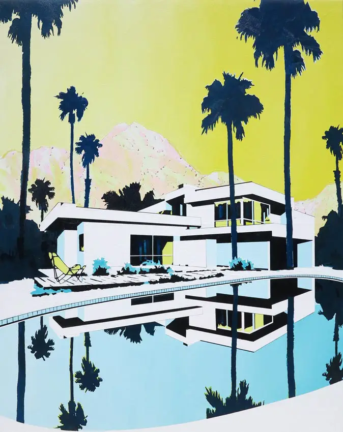 paintings of midcentury modern homes