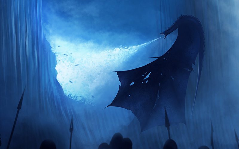 Dragon melting Ice Wall on game of Thrones