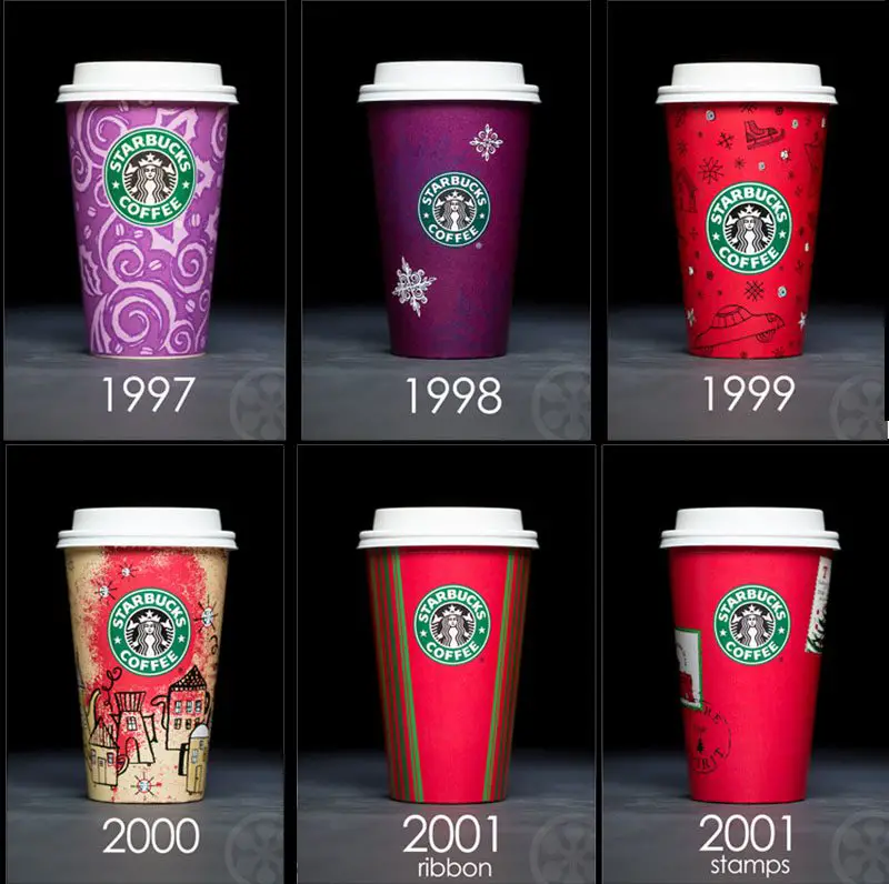 starbucks holiday cup designs through the years