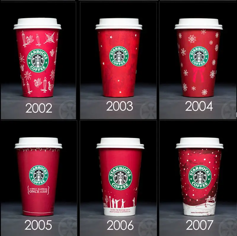 starbucks holiday cup designs through the years