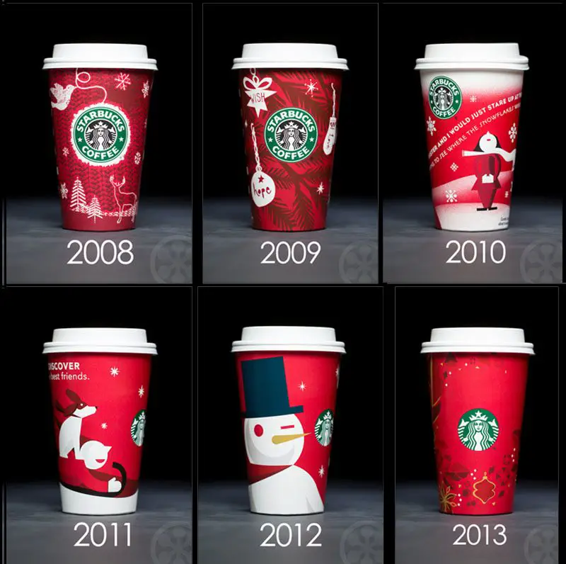 starbucks holiday cup designs through the years