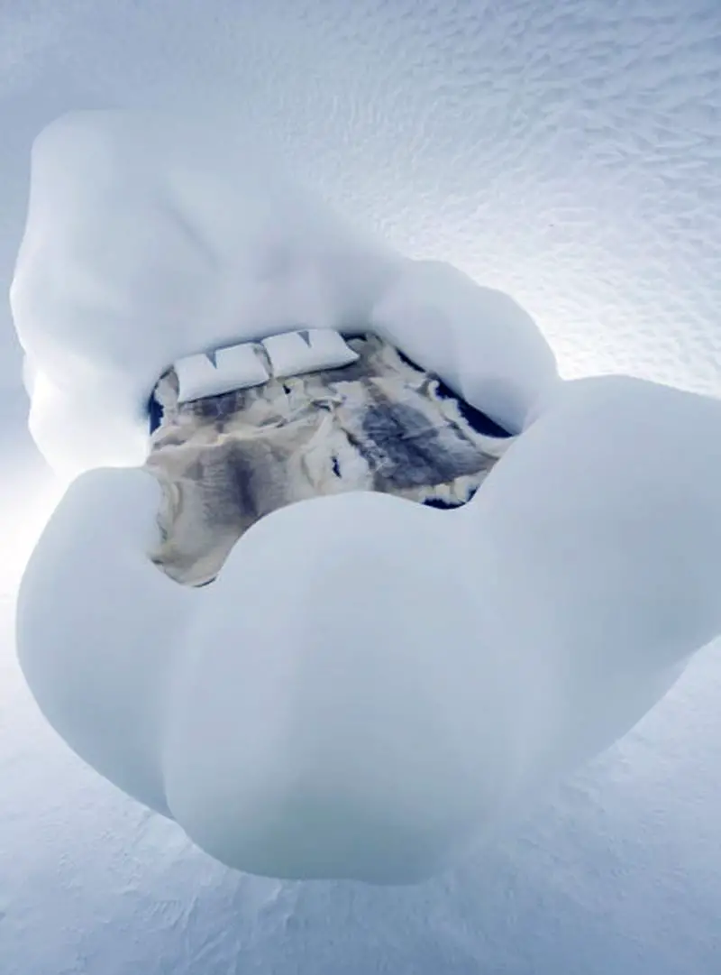 bed of ice and snow at icehotel