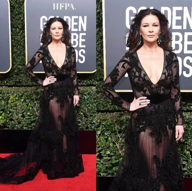 Catherine Zeta Jones golden globes wearing black