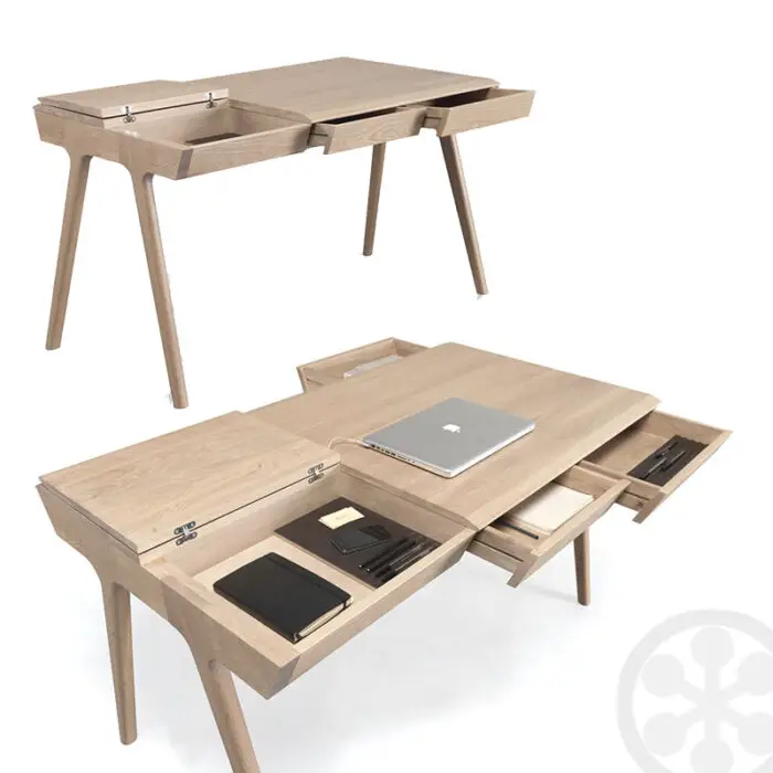 wood desk with compartments