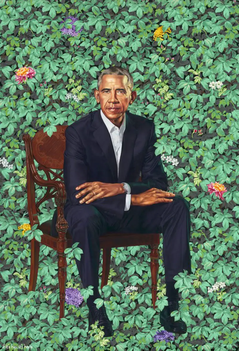 Barack Obama by Kehinde Wiley, oil on canvas, 2018
