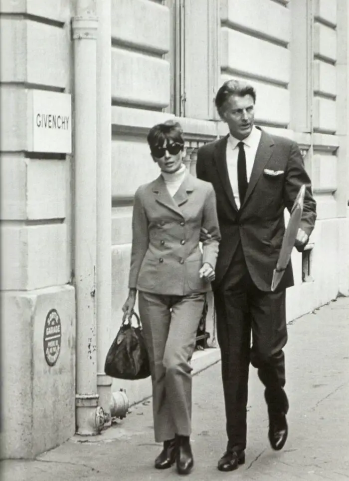 Audrey and Hubert outside Givenchy