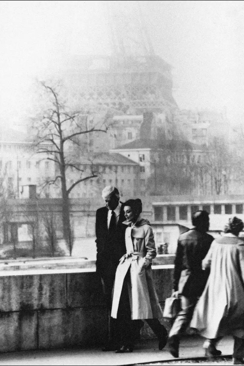 Audrey Hepburn and Hubert Givenchy stroll along the Seine, early 1980s