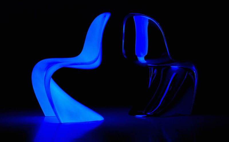 chromed and glowing panton chairs