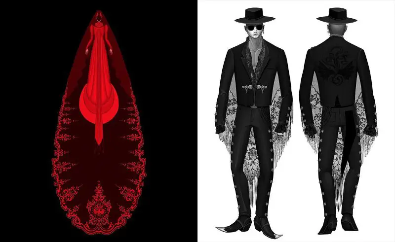 kat von d wedding gown and groom wardrobe sketches