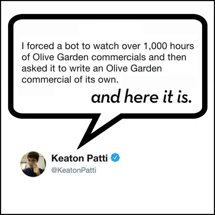 Read more about the article Bot-Written Olive Garden Commercial Goes Viral