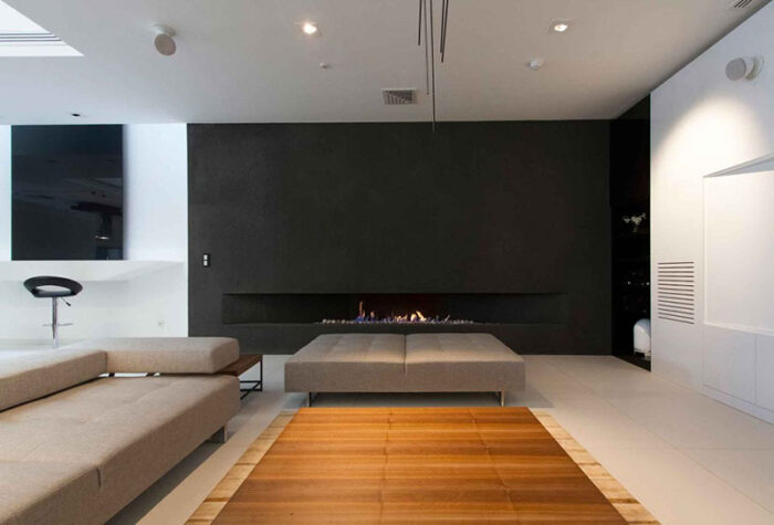 modern fireplace and living room