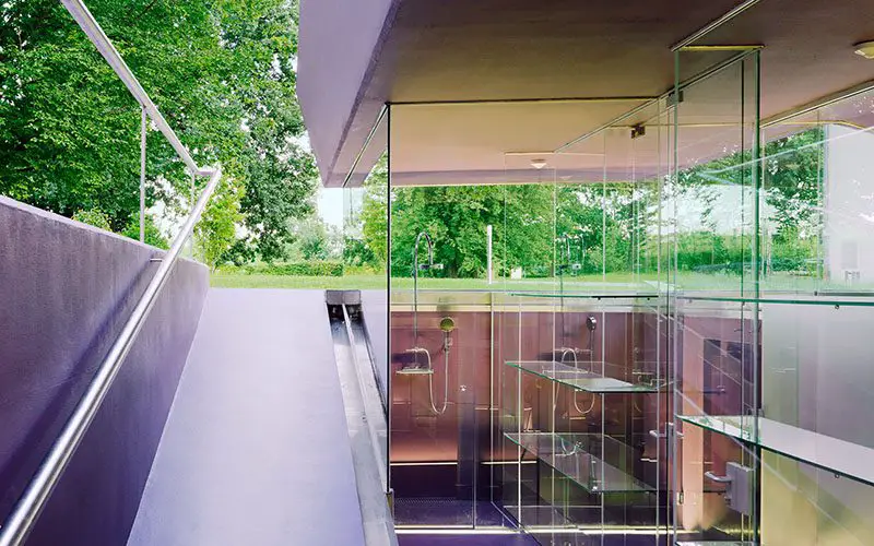 glass showers at pool