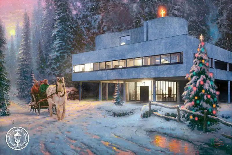 Le Corbusier's Villa Savoye inside a Thomas Kinkade painting (Courtesy @robyniko)