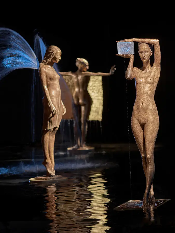 Trio of Bronze sculptural water fountains by Malgorzata Chodakowska