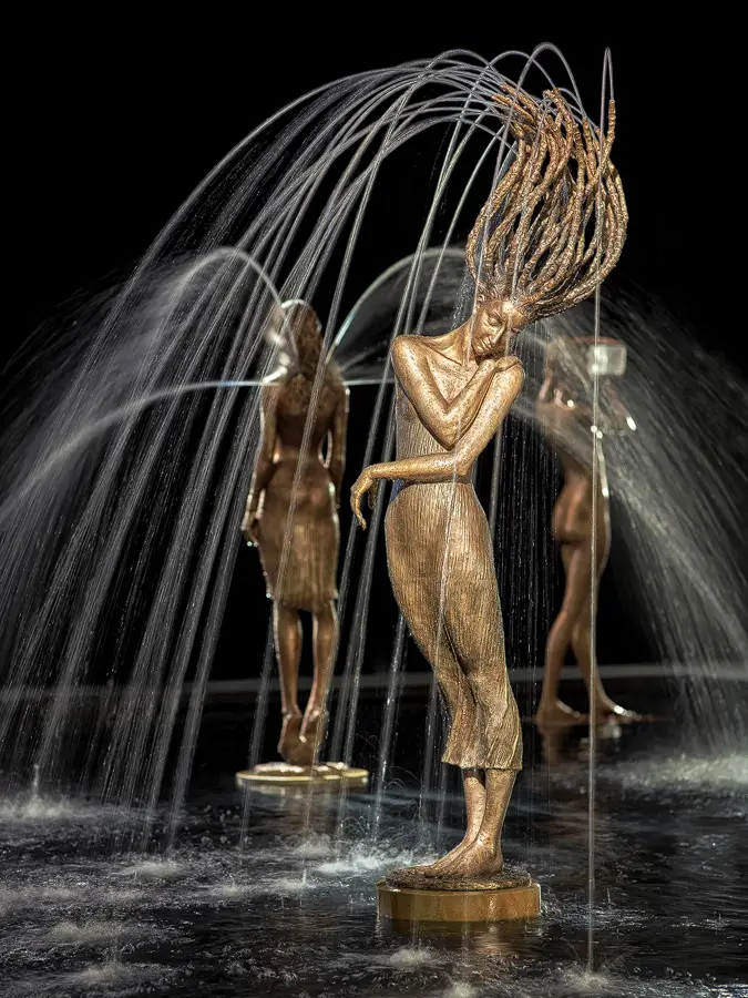 Trio of Bronze sculptural water fountains by Malgorzata Chodakowska