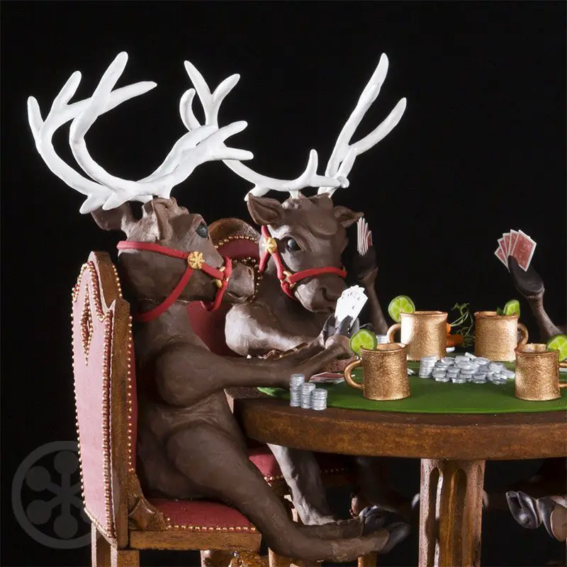reindeer playing poker in fondant