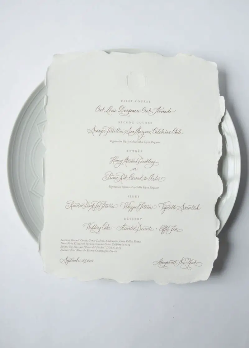 Dinner menus artwork and calligraphy by Stephanie Fishwick.