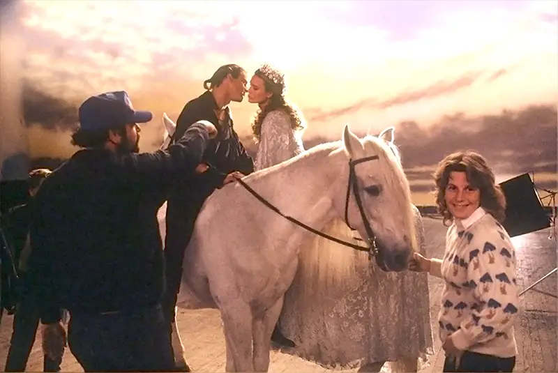 Robert Reiner directing Cary Elwes and Robin Wright in The Princess Bride