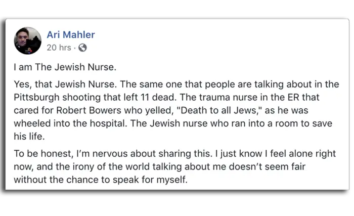 Read more about the article Jewish Nurse Who Treated Anti-Semitic Spree Killer Shares His Thoughts.