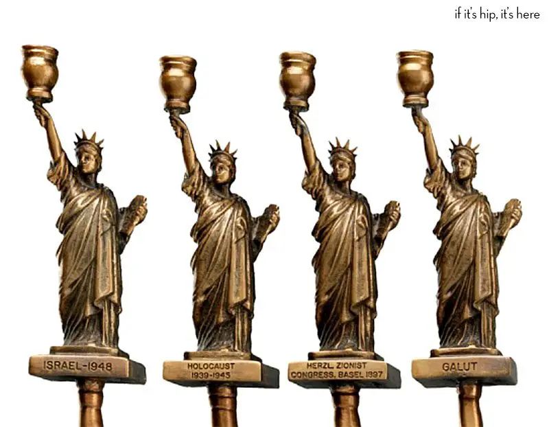 The base of Lady Liberty is engraved with significant events in Jewish history (left four)