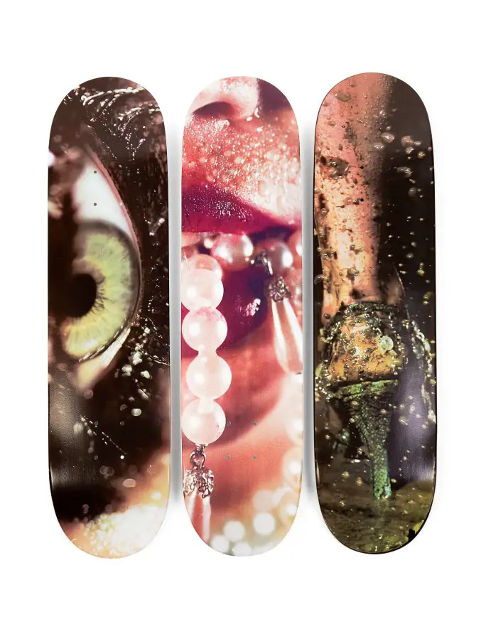 Marilyn Minter skate decks for supreme, 2008