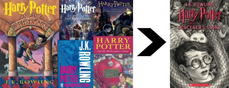 old and new Harry Potter book covers