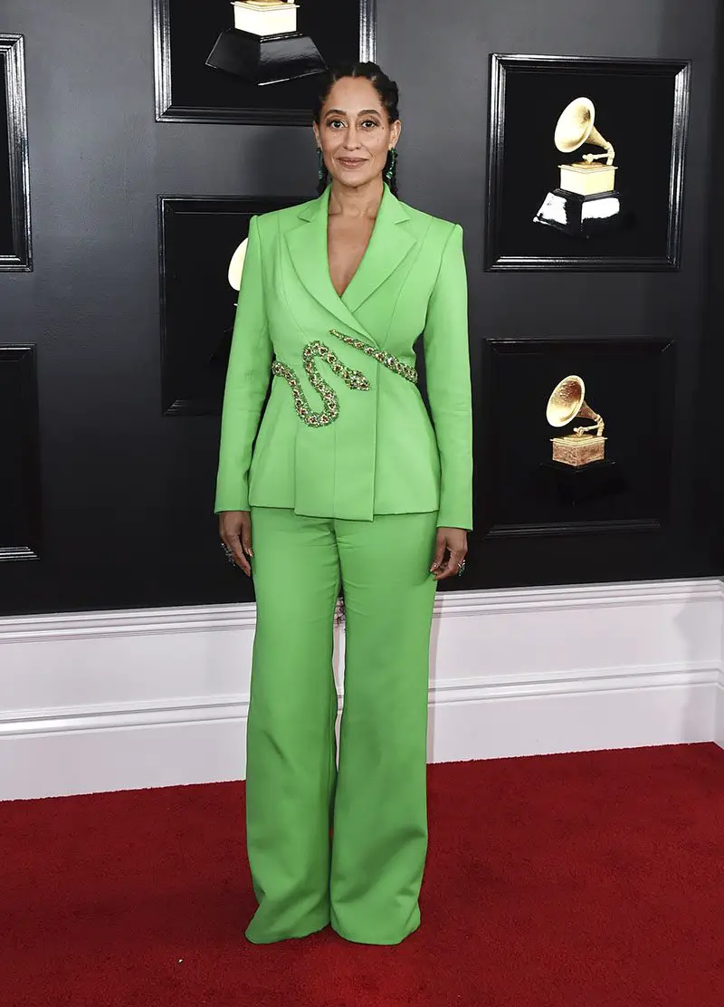 Tracee Ellis Ross green suit snake belt