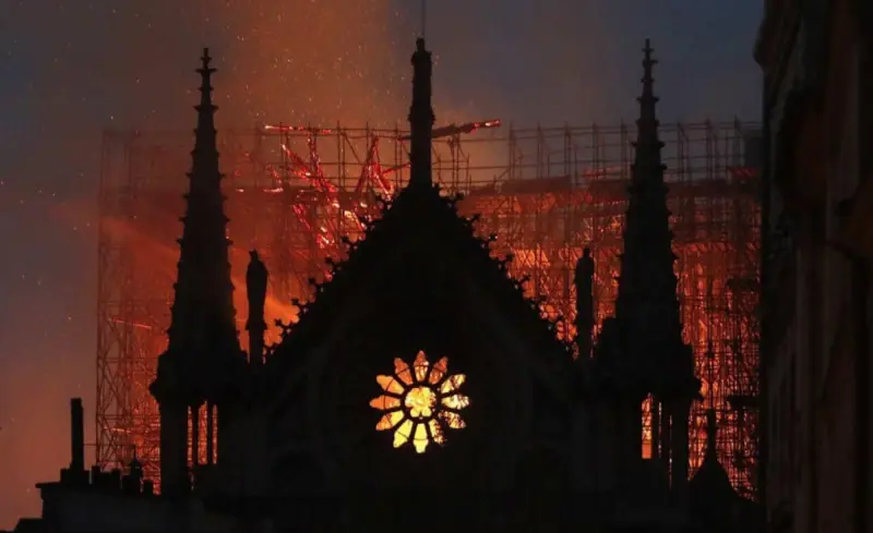 The Notre Dame Cathedral engulfed in flames on April 15th