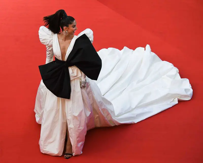 Bollywood star Deepika Padukone in a custom gown from Dundas