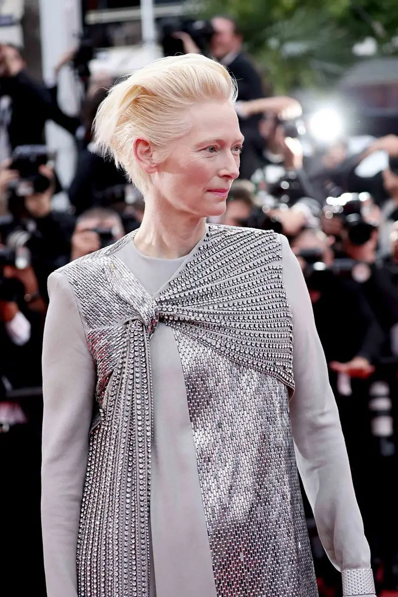 Tilda Swinton in a Haider Ackermann silver gown