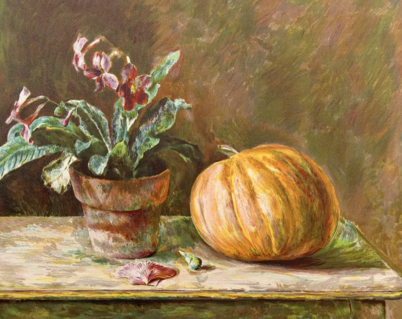 Henriette Wyeth, pumpkin and flower pot