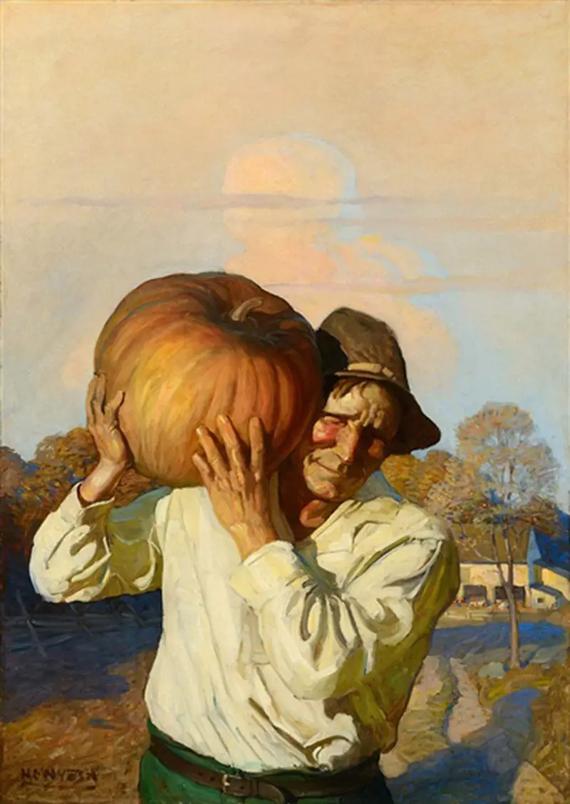N.C. Wyeth, Popular Magazine Cover Illustration, Farmer with Pumpkin, 1913
