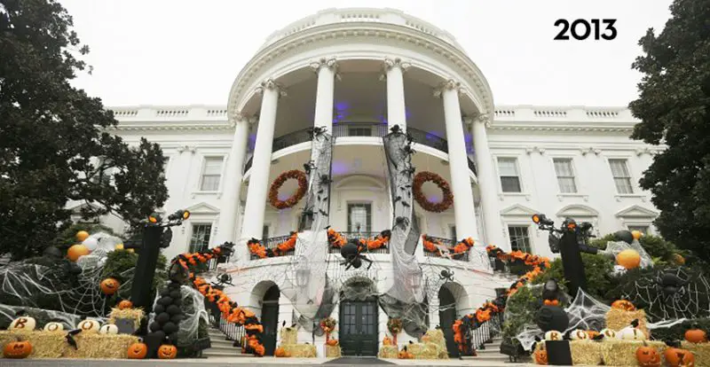 The White House South Lawn decorated for Halloween, 2013