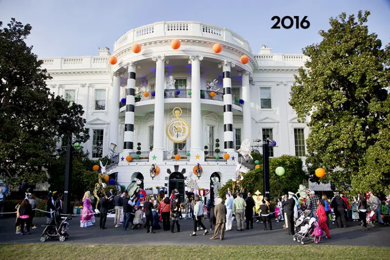 The White House South Lawn decorated for Halloween with an Alice in Wonderland theme, 2016