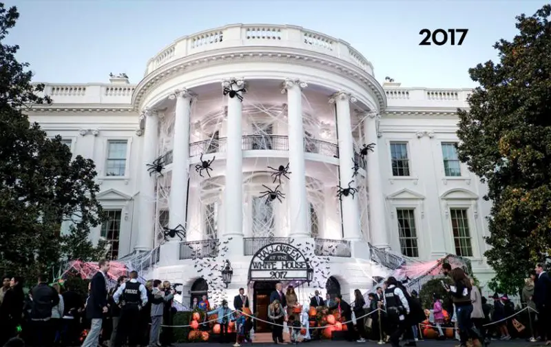 The White House South Lawn decorated for Halloween, 2017