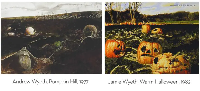Andrew Wyeth's Pumpkin Hill and son Jamie Wyeth's Warm Halloween