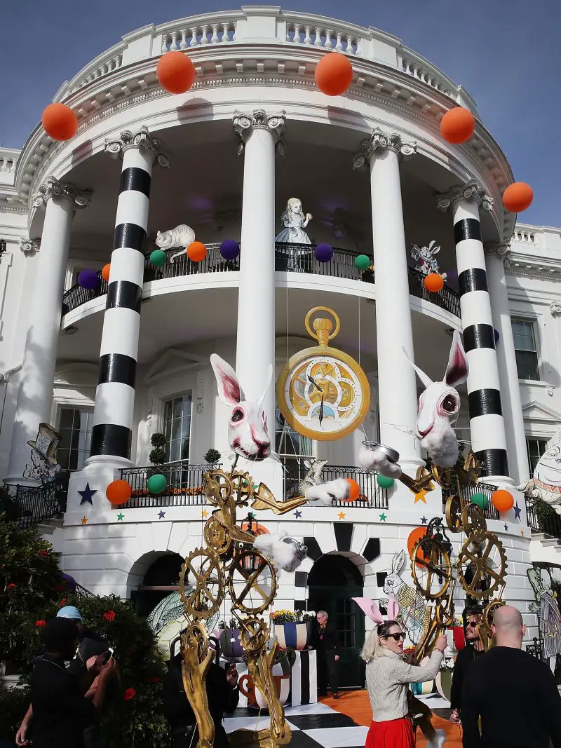 The White House South Lawn decorated for Halloween with an Alice in Wonderland theme, 2016