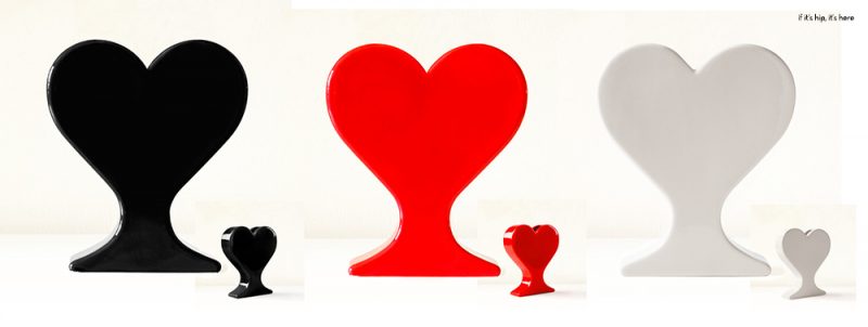 black red and white heart vases