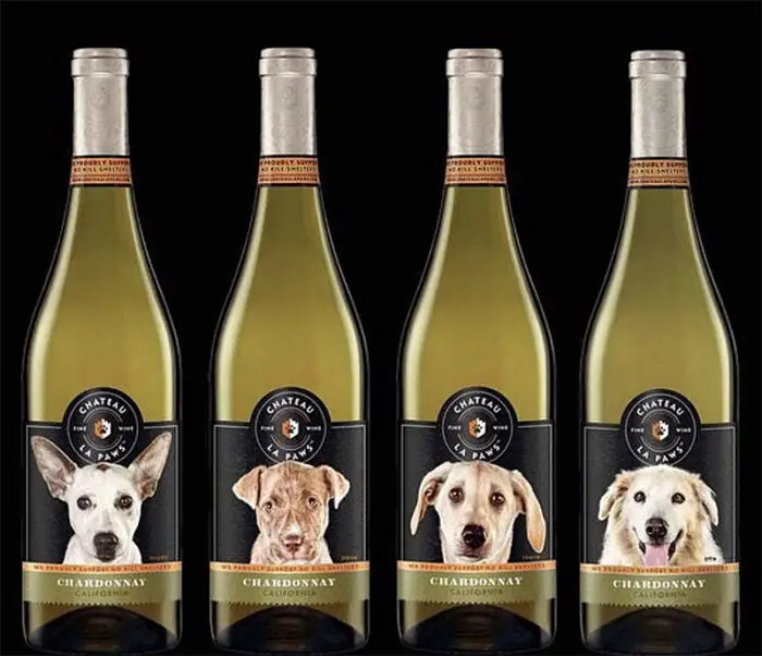 dog photos on wine bottles