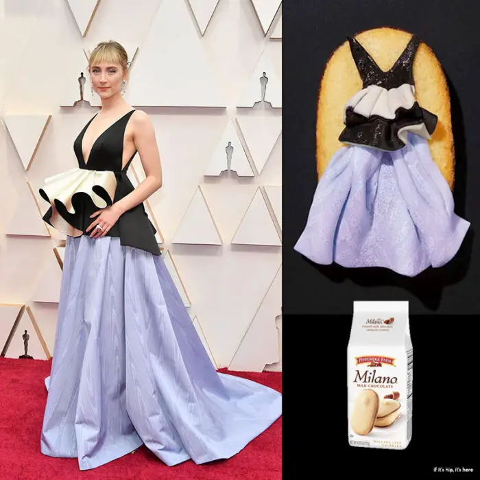 Saoirse Ronan in Gucci and milano cookie dress