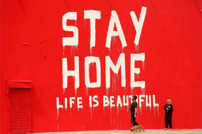 stay home life is beautiful mural