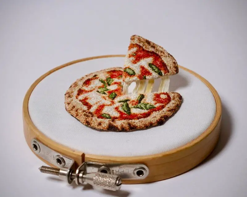 embroidered pizza
