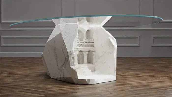 petra table in white marble